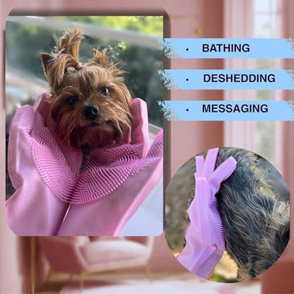 Grooming Gloves for Cats & Dogs - Pet Hair Removal Glove, Silicone Brush for Dog or Cat Washing, Puppy Bath Supplies for Shedding Cleaning Bathing & Massage, Fur Remover Mitt, Shower Shampoo Scrub - Image 2