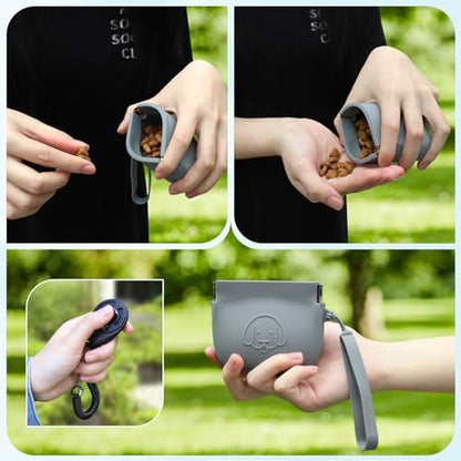 WALLFID Silicone Dog Treat Pouch Small Bag,Auto Closure,with Pet Training Clicker,Walking Bag for Dog and Cat,Pocket Size,Easy to Clean,Odorless (dark gray) - Image 5