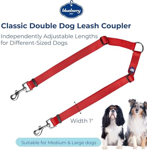 Blueberry Pet Essentials Durable Classic Double Dog Leash Coupler, Rouge Red, Medium/Large, Dual Walking & Training Leashes for Two Dogs - Image 3