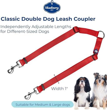 Blueberry Pet Essentials Durable Classic Double Dog Leash Coupler, Rouge Red, Medium/Large, Dual Walking & Training Leashes for Two Dogs - Image 3