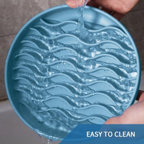 Slow Feeder Dog Bowls, Silicone Food Bowl Anti-Gulping, Pets Puppy Slow Feeder with Suction Cups, Dishwasher Microwave Safe for All Small Medium Dogs, Wave Design Blue - Image 5