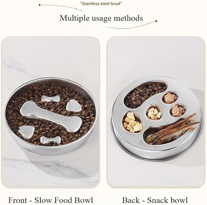 Slow Feeder Dog Bowl Stainless Steel Dog Slow Feeder Food Bowl, Metal Non-Slip Lick Plate,Puppy or Cat Food Holder,Pet Supplies,Puzzle Maze Dish for Small & Medium Sized Breeds (Bone)