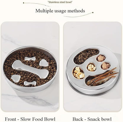 Slow Feeder Dog Bowl Stainless Steel Dog Slow Feeder Food Bowl, Metal Non-Slip Lick Plate,Puppy or Cat Food Holder,Pet Supplies,Puzzle Maze Dish for Small & Medium Sized Breeds (Bone)