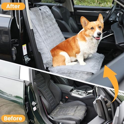 Dog Car Seat Cover, Waterproof Plush Pet Seat Protector, Gray, Front Seat - Image 4