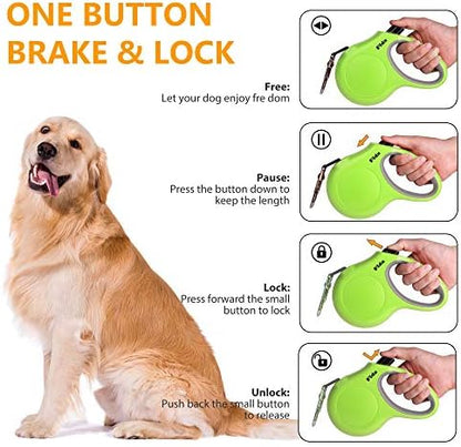 Fida Retractable Dog Leash with Dispenser and Poop Bags, 16 ft, Green - Image 4