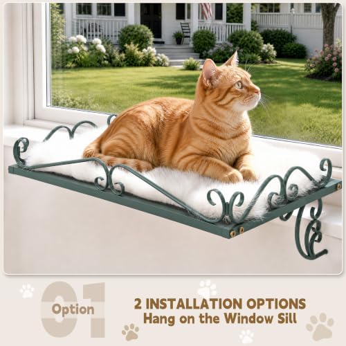 PUPETPO Cat Window Perch for Large Cats, 2-in-1 Window & Sill Mount, Green - Image 3