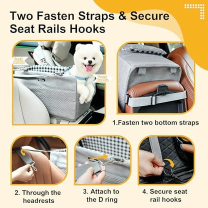 Console Dog Car Seat for Small Dogs Cats Up to 11lbs, Anti-Collapse Pet Armrest Booster Seat with Soft Pillow,Non-Slip Seat Rails Hooks & Safety Belt, Portable Car Accessories for Pets Travel - Image 3