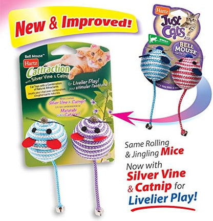 Hartz Cattraction Bell Mouse Cat Toy with Two Silver Vine & Catnip Sisal Mice - 2 Pack, All Breed Sizes - Image 2