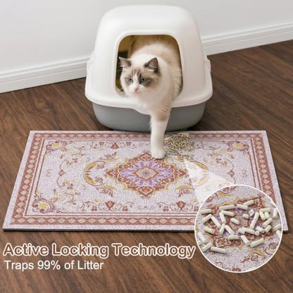 Glittme Cat Litter Mat with Non-Slip Bottom Litter Box Mat 40"X30" Litter Trapping Mat Easy to Clean Washable Cat Food Mat for Kitty,XL - Image 2