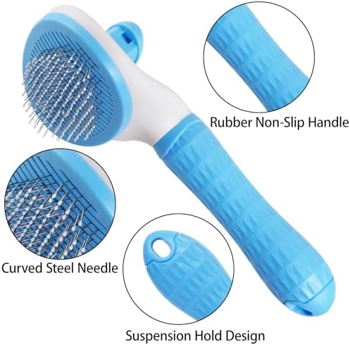 1Pc Cat Hair Brush Self Cleaning Slicker Brush with Release Button Pet Grooming Tool Skin Friendly Deshedding Brush for Dogs and Cats Easy Clean Blue 7.48 x 3.94 in - Image 6