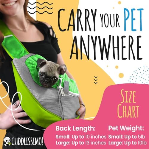 Cuddlissimo Small Dog Sling Carrier, Pet Cat Sling, Puppy Pouch - Green-S - Image 3