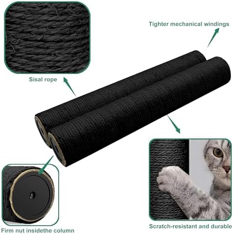 Gothic & Goth Cat Tree Tower Replacement Post - Black, 2 Pack, 15.7in Scratching Post Pole with M8 Screws, Natural Sisal for Cat Tree Repair & Rebuild - Image 3