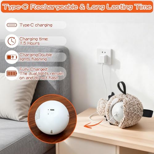 Interactive Dog Toy Automatic Bouncing Ball with Real Barks 2 Jumping Modes USB Type-C Rechargeable Motorized Plush Core for Small Medium Dogs Indoor Outdoor Exercise Gift - Image 6