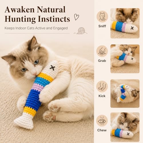 Handmade Catnip Fish Toy, Crochet Cat Toy with Crinkle Paper (2Pack) - Image 4