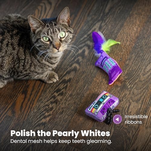 Catstages So Meowsome 90s Cat Toys, 3-Pack Catnip Plush Toys with Crinkle, Feathers & Dental Mesh, Multicolored - Image 6
