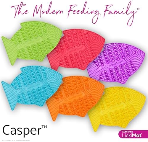 Lickimat Casper & Felix, Fish-Shaped Cat Slow Feeders Lick Mat, Boredom Anxiety Reducer; Perfect for Food, Treats and Anxiety Reduction. (Green & Orange) - Image 3