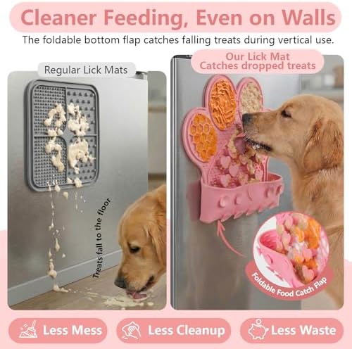 Dog Lick Mat with Suction Cups, Slow Feeder & Enrichment Mat for Dogs & Cats, Silicone Feeding Mat for Wet & Dry Food, Anxiety Relief, Mess-Free Foldable Pocket Design, Pink - Image 3