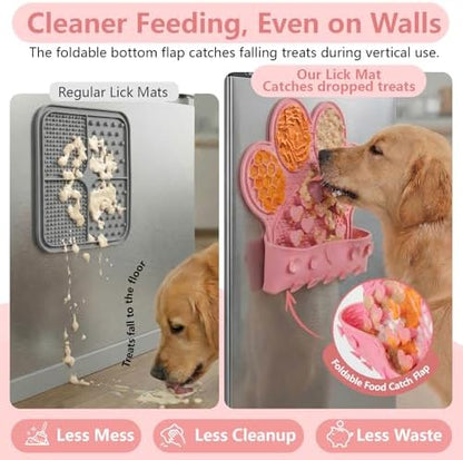 Dog Lick Mat with Suction Cups, Slow Feeder & Enrichment Mat for Dogs & Cats, Silicone Feeding Mat for Wet & Dry Food, Anxiety Relief, Mess-Free Foldable Pocket Design, Pink - Image 3