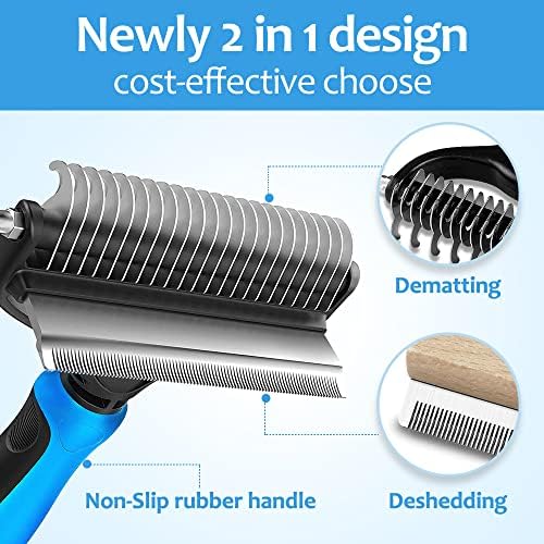 [ 2 in 1 design ] Undercoat Rake and Deshedding Tool for Dogs and Cats - Dematting Comb for Long Hair Pets, Grooming Brush to Clear Mats, Tangles and Reduce Shedding by 95% - Image 2