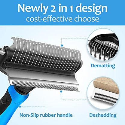 [ 2 in 1 design ] Undercoat Rake and Deshedding Tool for Dogs and Cats - Dematting Comb for Long Hair Pets, Grooming Brush to Clear Mats, Tangles and Reduce Shedding by 95% - Image 2