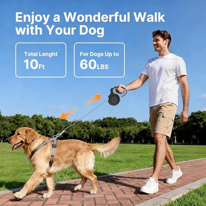 10Ft Retractable Dog Leash with Auto-Locking Function, 360°Tangle-Free Retraction and Ergonomic Lightweight Handle for Small Dogs Up to 60Lbs - Image 3