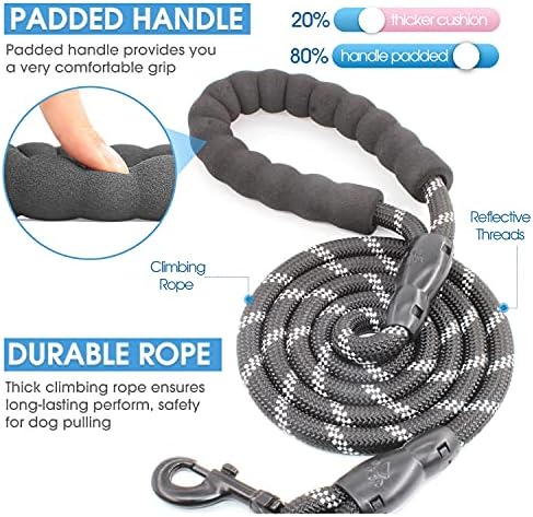 BAAPET 2/4/5/6 FT Dog Leash with Comfortable Padded Handle and Highly Reflective Threads for Small Medium and Large Dogs (5FT-1/2'', Black) - Image 2