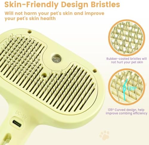 3 in 1 Cat Steam Brush, Pet Spray Hair Removal Comb for Shedding & Grooming, Water Brush for Cats Dogs Small Animals Long Short Haired with One-Click Release Button(Yellow) - Image 4