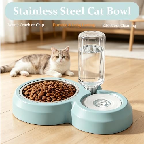Double Dog Bowls, Cat Food & Water Bowl Set with Water Dispenser - Image 2