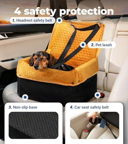 Dog Car Seat for Small Medium Dogs, Travel Pet Car Bed with Removable Waterproof Cover, Memory Foam Dog Booster Seats Up to 35 lbs, Safety Belt and Storage Pocket(Brown) - Image 5