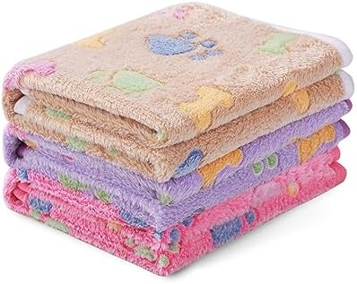 1 Pack 3 Blankets Super Soft Fluffy Cute Bone Pattern Pet Blanket Flannel Throw for Dog Puppy Cat Pink/Brown/Purple Small by luciphia