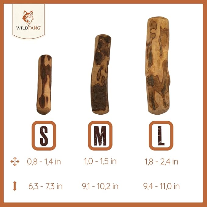 Wildfang® Olive Wood Chewing Sticks for Dogs, Small - Tough Chew Toys for Aggressive Chewers, Puppy Chew Toys for Teething, Training for Chewing Muscles, Olive Wood Stick for Dog (Under 33lbs)