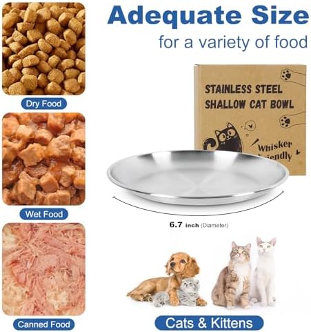 Supet Cat Plates Whisker Friendly, Non Slip Dish for Wet Food, Shallow Wide Flat Bowls Stainless Steel Metal for Indoor Cats, Kitten, Small Dog (13Oz, 4Pcs) - Image 4