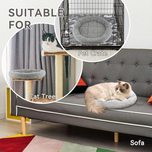 Enjoying Plush Cat Bed Mat, 15.75" Round, Self Warming Dog Bed with Pillow, Puppy Kitty Relying/Curling Sleep Cushion, Warm Bed for Small to Medium Dogs Cats Rabbits, Antiskid Bottom, Medium - Image 2