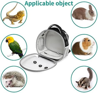 Portable Travel pet Backpack Carrier Hamster Bag Guinea Pig Bird Small Dog cat Turtle Carrier Rabbit Cage Squirrel Bearded Dragon Breathable Hangbag (Black) - Image 2