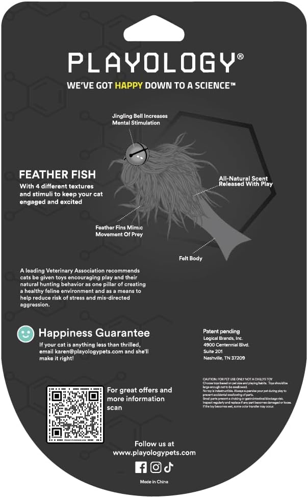 Playology Cat Toy Set | 5-Pack Feather Fish | Interactive Feather Toys for Cats | Stimulating Playtime Fun