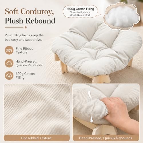 Elevated Cat Bed, Wooden Pet Sofa with Washable Cushion (Square / Beige) - Image 3