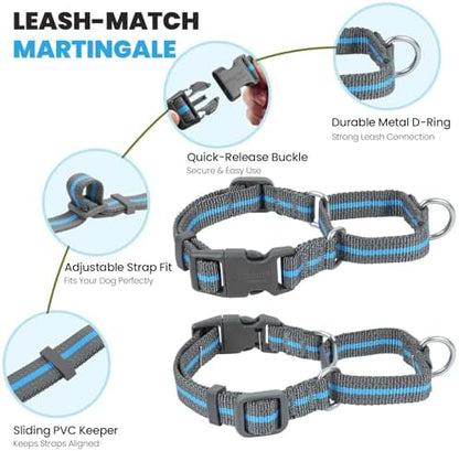 VIVAGLORY Double Handle Dog Leash Twingrip, 5ft x 1in, M, Blue Grey - Image 4