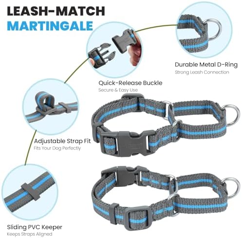 VIVAGLORY Double Handle Dog Leash Twingrip, 5ft x 1in, S, Blue Grey - Image 4
