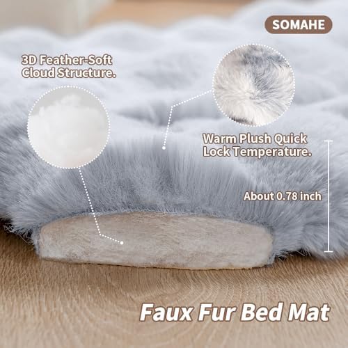 SOMAHE Cat Bed, Plush Faux Fur Kneading Flat Mat - Machine Washable Fluffy Pet Bed for Indoor Cats, Non-Slip Small Kitten Bed, Therapeutic Knead Cat Mat for Couch & Window Sill, 23"×15" Inch, Blue - Image 4