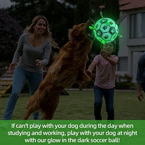 Glow in The Dark Dog Toys, 8'' Dog Soccer Ball with Straps Upgraded Interactive Light Up Dog Toys, World Cup Dogs Football, Outdoor Tug Toys for Medium & Large Dogs Birthday Gifts(8 Inch-Large) - Image 5