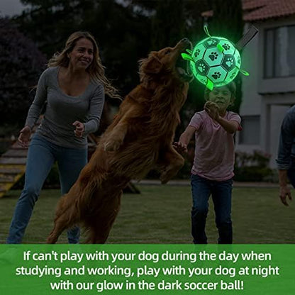Glow in The Dark Dog Toys, 8'' Dog Soccer Ball with Straps Upgraded Interactive Light Up Dog Toys, World Cup Dogs Football, Outdoor Tug Toys for Medium & Large Dogs Birthday Gifts(8 Inch-Large) - Image 5