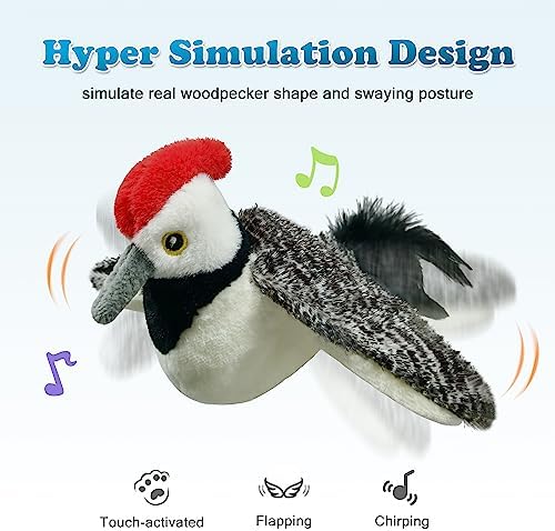 LEWISER Cat Toys, Flapping Wings Cute Woodpecker, No Flying, Chirping Bird Interactive Catnip Toy for Kitten or Small Dogs, Touch Activated, Rechargeable - Image 2