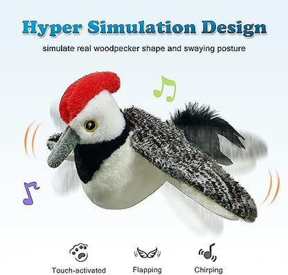 LEWISER Cat Toys, Flapping Wings Cute Woodpecker, No Flying, Chirping Bird Interactive Catnip Toy for Kitten or Small Dogs, Touch Activated, Rechargeable - Image 2
