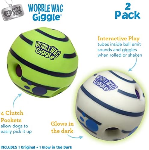 Wobble Wag Giggle Ball 2 Pack- Interactive Dog Toy, Fun Giggle Sounds When Rolled or Shaken, Pets Know Best, 1 Original & 1 Glow in The Dark Ball - Image 2