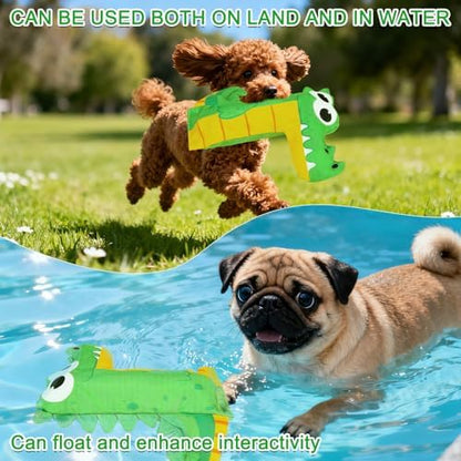 EXPAWLORER Floating Dog Toy for Pool & Summer, Squeaky Crinkle Paper Squeaker Enrichment Water Bottle Toy with No-Stuffing Body, Interactive Puzzle Training Toys for Small Medium Dogs Puppy, Crocodile - Image 4