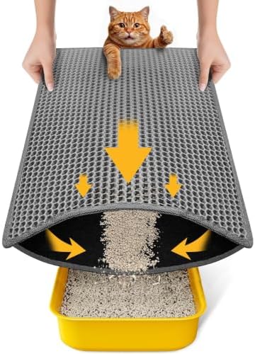 Cat Litter Mat New Size 23.6"x14.6" for Small Spaces, Upgrade Super Waterproof Back Layer Litter Box Mat, Non Slip, Durable, Soft on Paws Kitty Trapping Matt, Gray by Conlun