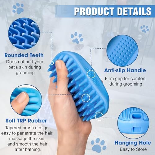 Dog Shampoo Brush & Dog Shower Brush, Upgraded Pet Grooming Bath Brush with Soft Silicone Bristles, Adjustable Handle Massage Comb for Long & Short Hair Dogs and Cats - Image 3