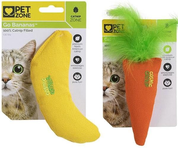 Pet Zone Catnip Feathered Cat Toy, Carrot or Banana, Assorted, Pack of 1 - Image 5