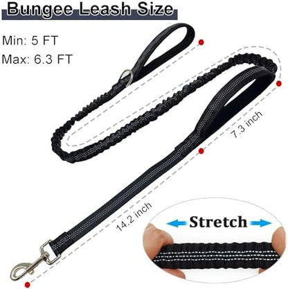 5FT Bungee Dog Leash with 2 Handles, Reflective Nylon Traffic Leash - Image 5