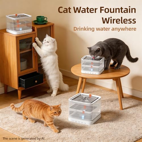 Wireless Cat Water Fountain,3L/101oz Cat Water Fountain for Cats Indoor,4000mAh Battery Operated Pet Water Fountain,Cat Fountain with Stainless Steel Tray,BPA-Free(P08F) - Image 6